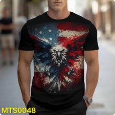 Men's Black USA Patriotic Eagle American Flag Graphic Tee Crew Neck 2XL