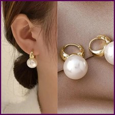 New Cute Pearl Studs Hoop Earrings Minimalist Tiny Huggies Hoops Wedding Jewelry