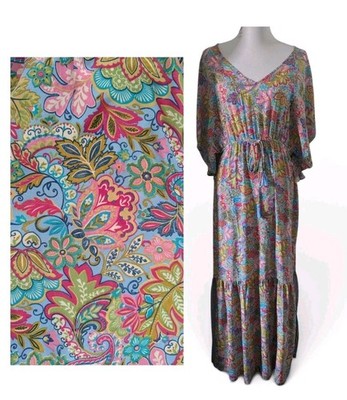 Karma Highway Floral Kaftan Dress One Size Flutter Sleeve Maxi Drawstring Waist