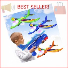 Wesfuner 3 Pack Foam Airplane Launcher Toys, 2 Flight Mode Glider Plane,Kids Fly