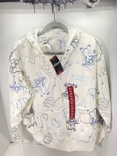Disney Stitch Hoodie Sweatshirt Women Size XL Ivory Full Zip AOP Embroidered NWT