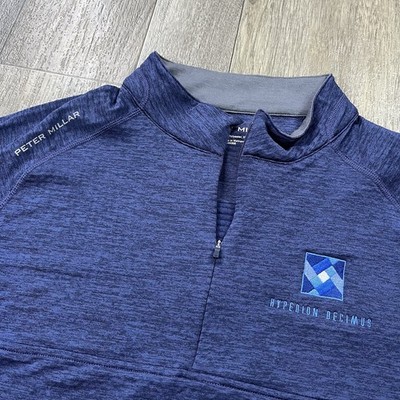 Peter Millar Maven Performance 1/4 Zip Mens XL Navy Blue Crypto Hedgefund Logo