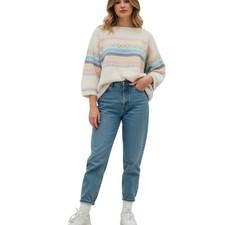 Vtg 90s Allison Smith Sweater Women s 18W White Pink Nubby Knit Cottagecore Mom