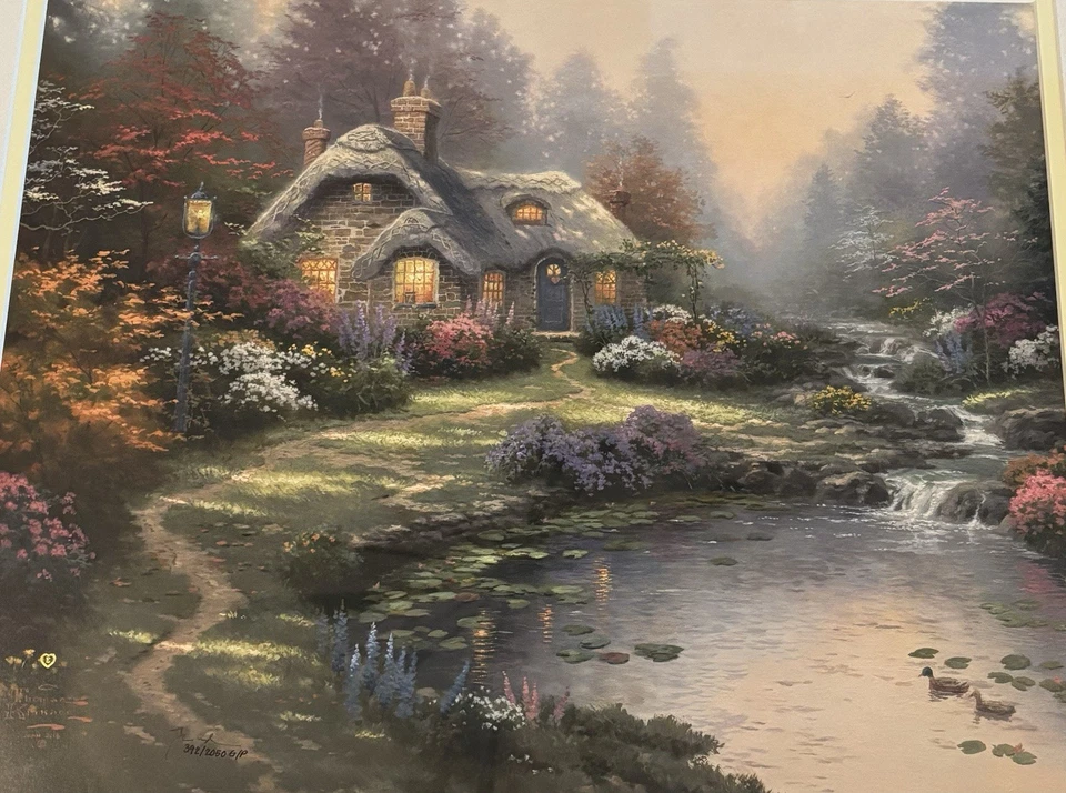 Thomas Kinkade Everett's Cottage 16 x 20 arte enmarcado litografía certificado de autenticidad incluido Foto 3 de 4