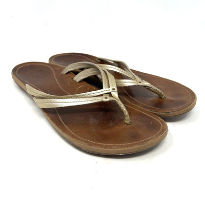 OLUKAI Kapehe Luana Sahara leather Gold Flip Flop Sandals Size 10