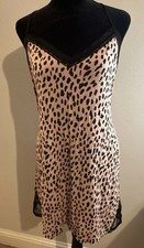 VICTORIA'S SECRET Heavenly Leopard Print Slip Dress Nightgown Size L Lace V Neck