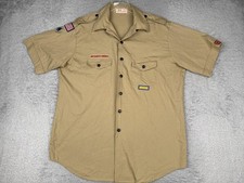 Vintage Boy Scouts Of America Shirt Mens XL Beige Uniform Short Sleeve Patches