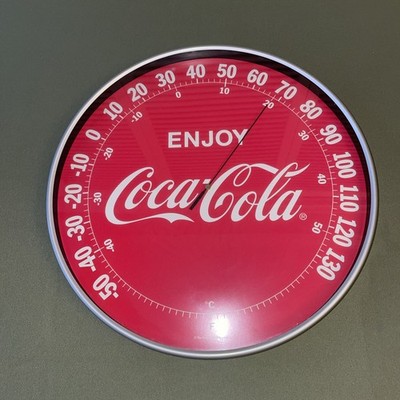 Enjoy Coca Cola Outdoor Round 15'' Soda Advertising Coke Thermometer WORKS
