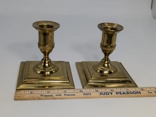 2 Vintage Square Rostand Brass Candlesticks Candle Holders Signed