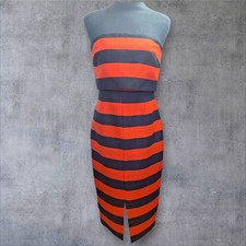 Lavish Alice Striped Off The Shoulder Bodycon Dress Orange And Navy Size 10 NEW