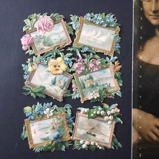 6 Chromos Anciens Tableaux XIXè Découpis Gaufré Victorian Scraps