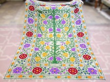 Embroidered Suzani Throw Blanket, Floral Wall Hanging Tapestry, Duck Bedspread