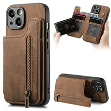 Zipper Card Wallet Leather Case For iPhone 16 15 14 13 12 11 SE Flip Magnetic Co