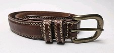 Vintage Gap Leather Belt Brass Buckle Brown Woven Size Medium 32