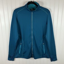 REI Women  s Large Activewear Performance Full Zip Jacket Blue Thumbholes Pockets