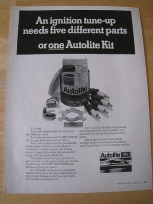 AUTOLITE EIN ZÜNDTUNE-UP BRAUCHT FÜNF VERSCHIEDENE TEILE 1971 WERBUNG A4 AKTE 55