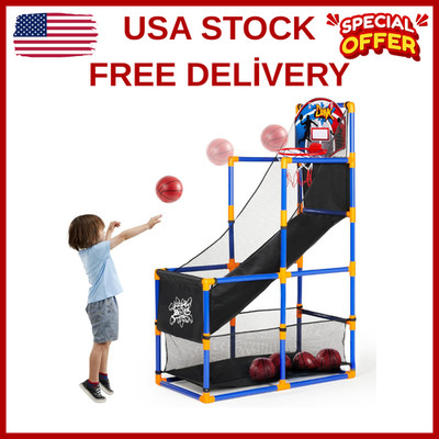 Juego de baloncesto arcade con 4 pelotas y aro para niños de 3 a 12 años NEW US