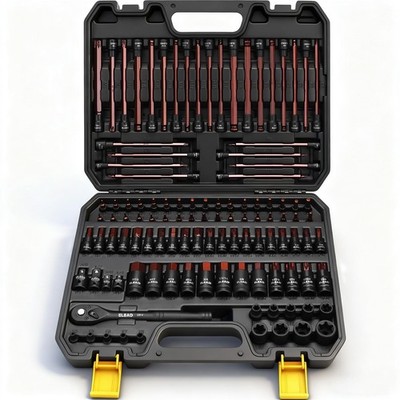 112-Piece Torx and Allen Bit Socket Set, 1/4, 3/8,1/2 Drive Bit Socket Set
