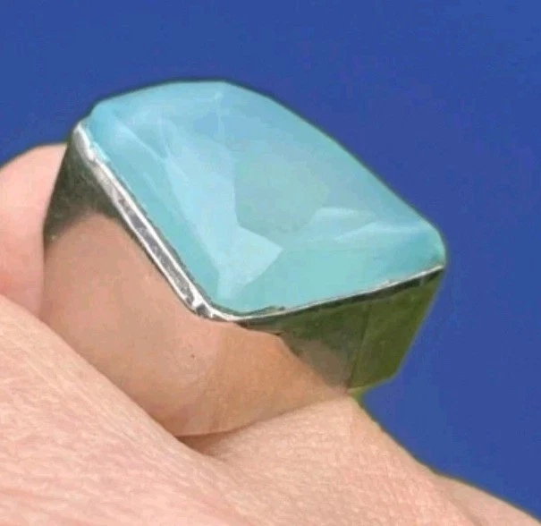 PRECIOSO ANILLO ÚNICO AZUL Rebecca Collins Aqua Calcedonia Plata de Ley 925 Foto 3 de 4