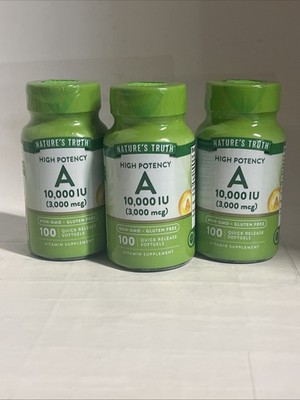 3x Nature's Truth Vitamin A 10000 IU Softgels | 100ct (300 Total) Exp 6/27