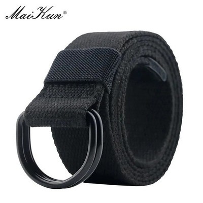 Herren Damen Canvas Doppel D-Ring Gürtel Stoff Gurtband Taillengürtel Gurt Bund