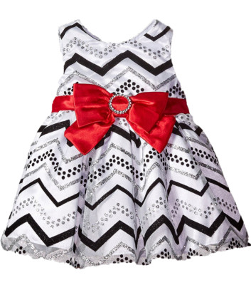 Youngland Baby Girls' Gorgeous Sparkling Chevron Silver Red Bow Dress, 18 months