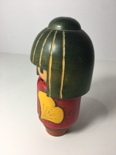 Vintage Japanische traditionelle Kokeshi Puppe aus Holz signiert bunt Handarbeit - Bild 3 von 6