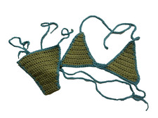 Crochet Bikini Thong Set Green Side Tie