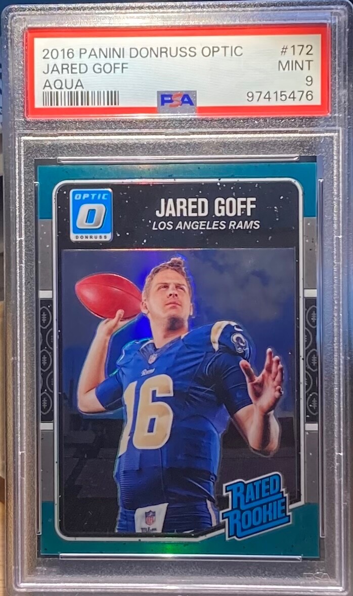 2016 Optic Jared Goff Aqua Holo Prizm /299 Rated Rookie RC PSA 9