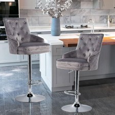 360  Swivel Bar Stool Comfort Velvet Thicken Padded Seat Chair Chrome Base Stool