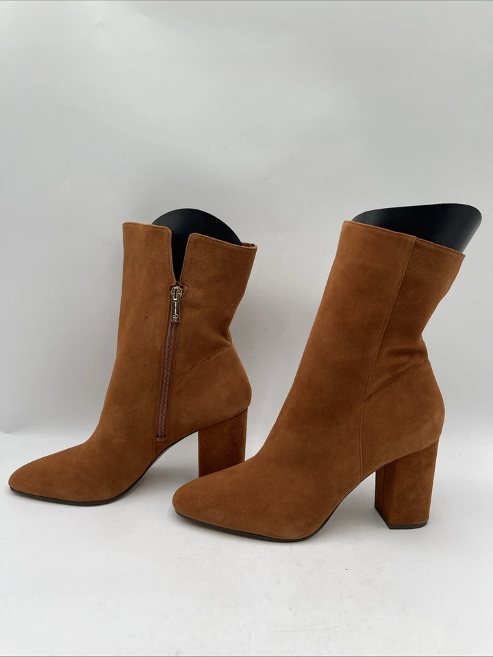 Jessica Simpson KAELIN Gamuza Punta Redonda Lateral Cremallera Tacón Bloque Botas Marrón Talla 10M/42 Foto 3 de 4