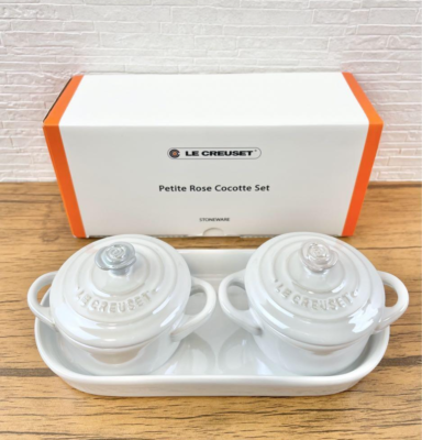 Le Creuset Petite Round Cocotte Set with Tray Pearlized White