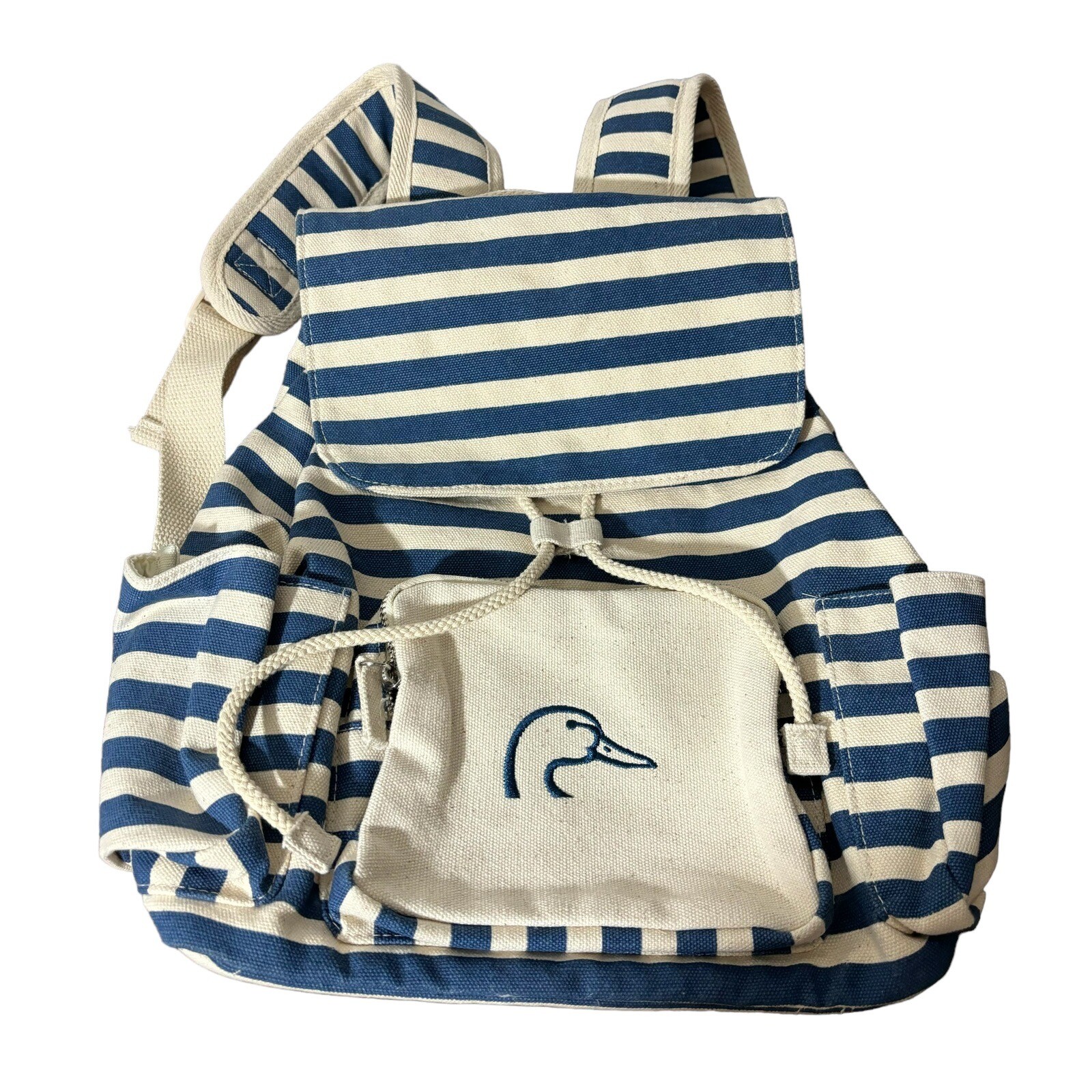Ducks Unlimited Backpack Womens Striped Canvas Blue And White Beach