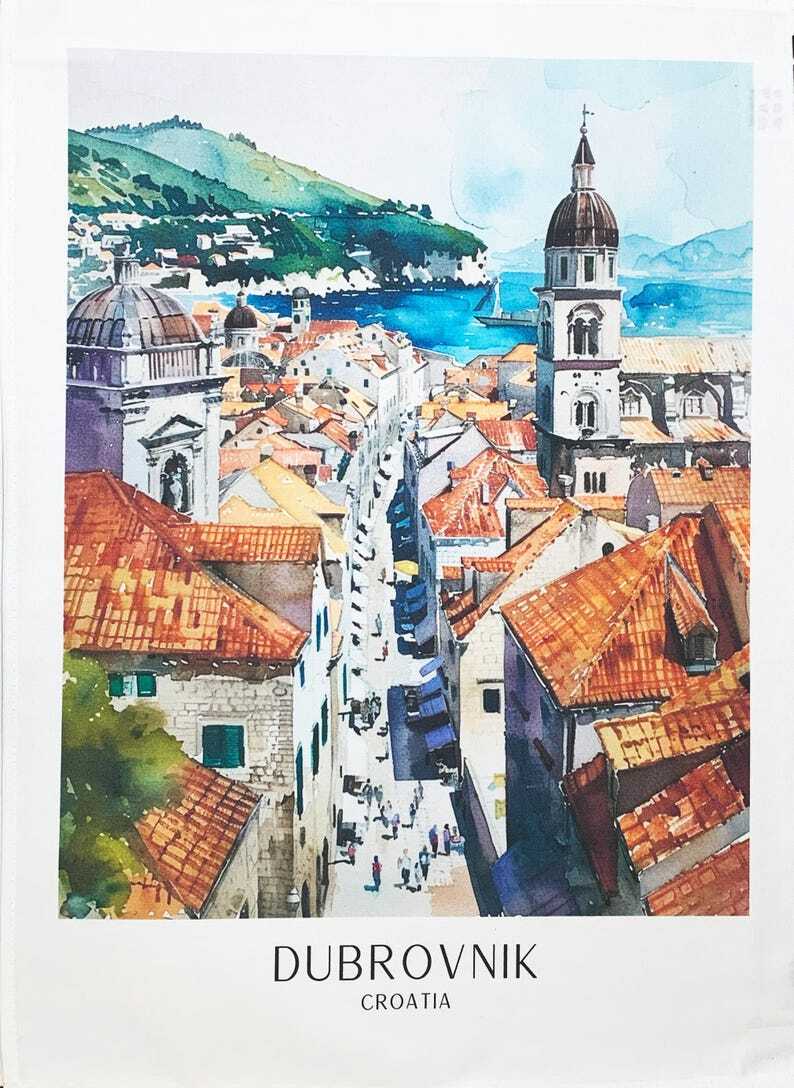 Cotton Tea Towel View of Dubrovnik machine washablle
