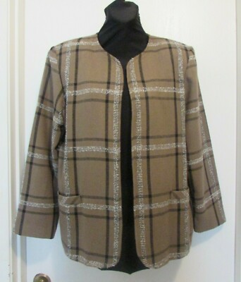 Bedford Fair Open Plaid Sz 12 Beige 