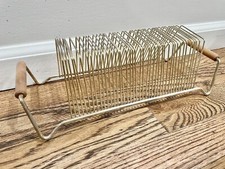 Vintage Brass Tone MCM Gold Vinyl Record Album Stand Holder Wood Handles BL