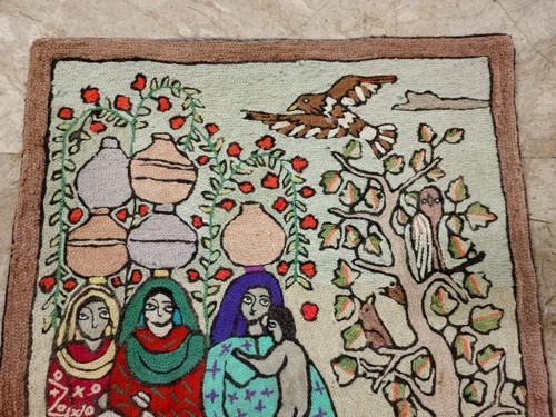 Vintage Handmade Pictorial Rug Chain Stitch Wool Tapestry 2x3 ft - Picture 6 of 12