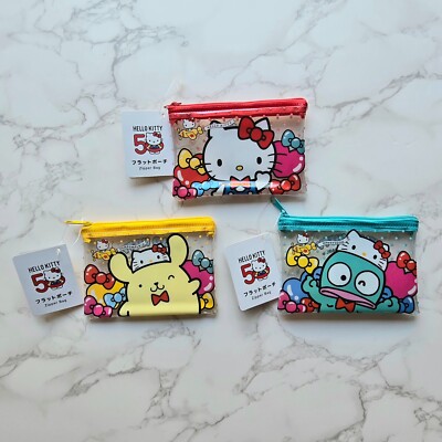 Sanrio Hangyodon Pompompurin Hello Kitty 50th Anniversary Collectible Zip Pouch