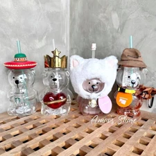 Starbucks Latin American Glass Bear Bottle Tumbler Cat Love Bear Straw Cup Gift