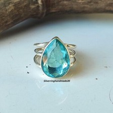 Blue Topaz Solid 925 Sterling Silver Beautiful Statement Ring, All Size M1591