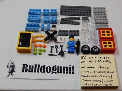Lot of 50 Lego Assorted Pieces Mechanic Minifigure Window Door