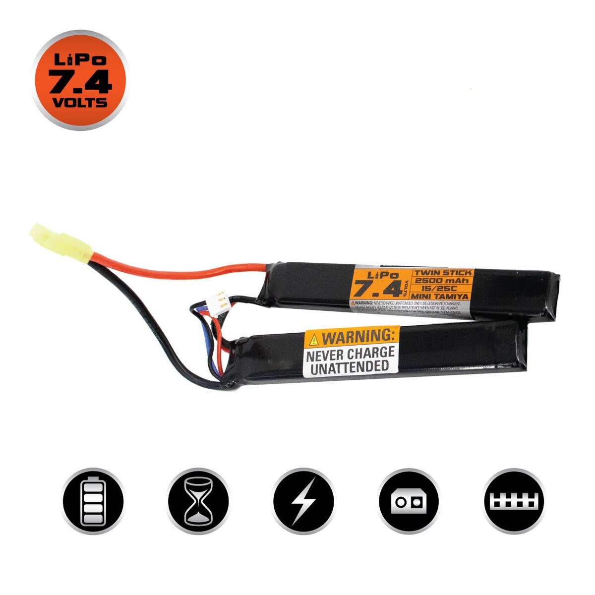 Valken Energy LiPo 7.4V 2500mAh 15/25C Twin Stick Airsoft Ba