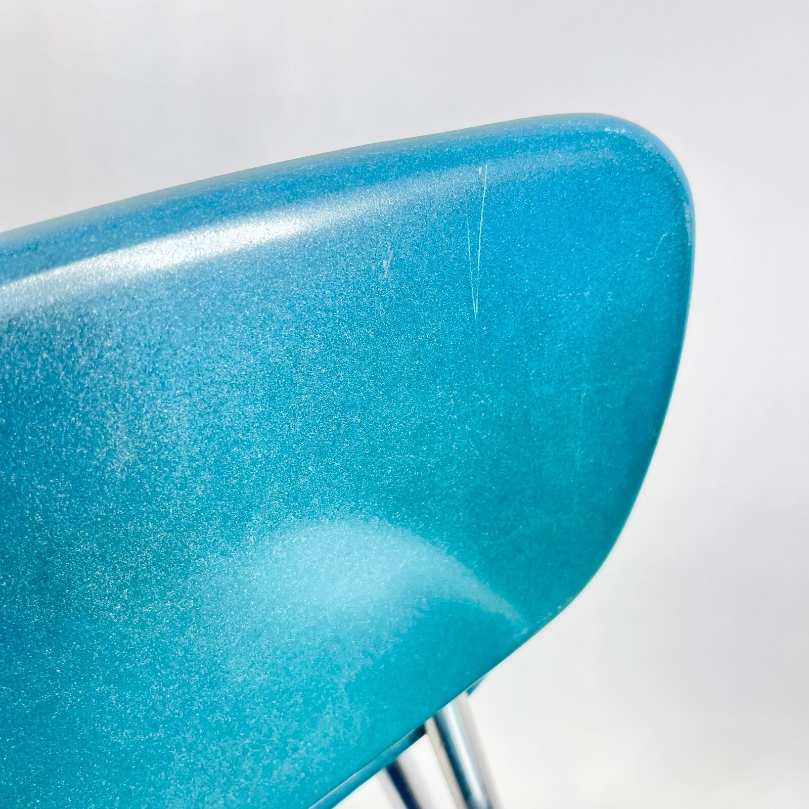 Vintage MCM Stacking Chair VIRCO Blue Teal & Chrome Sleigh Leg (4 Available)