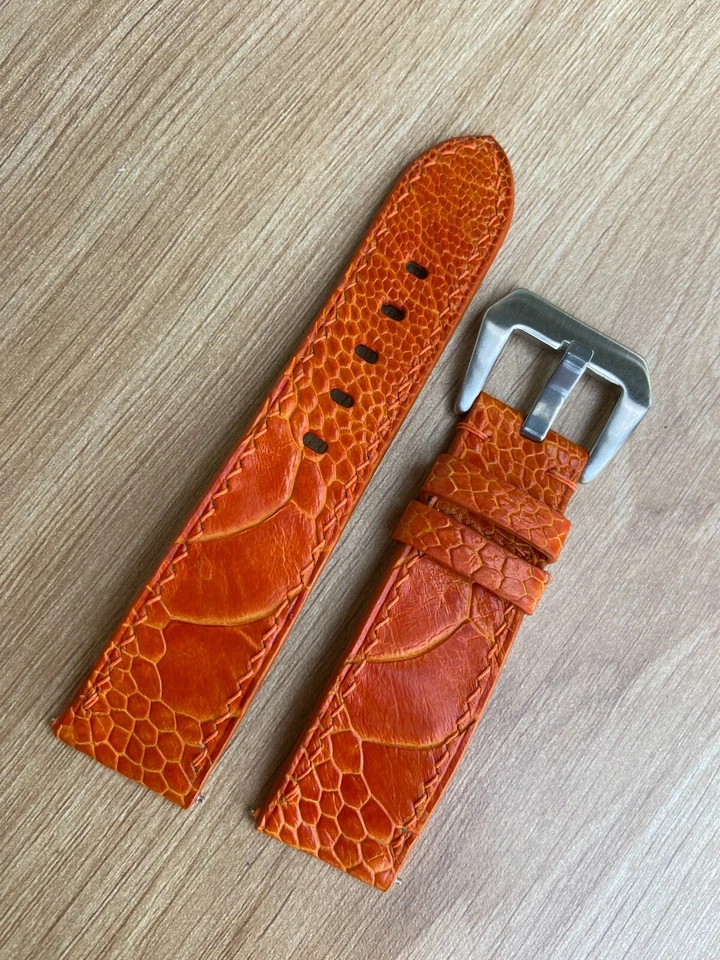 Correa de reloj de avestruz naranja 26 mm 24 mm 23 mm 22 mm 21 mm 20 mm 19 mm 18 mm 16 mm Foto 3 de 4