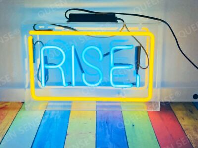 Rise Neon Sign 14''x9'' Acrylic Box Light Lamp Handmade Gift Artwork Decor
