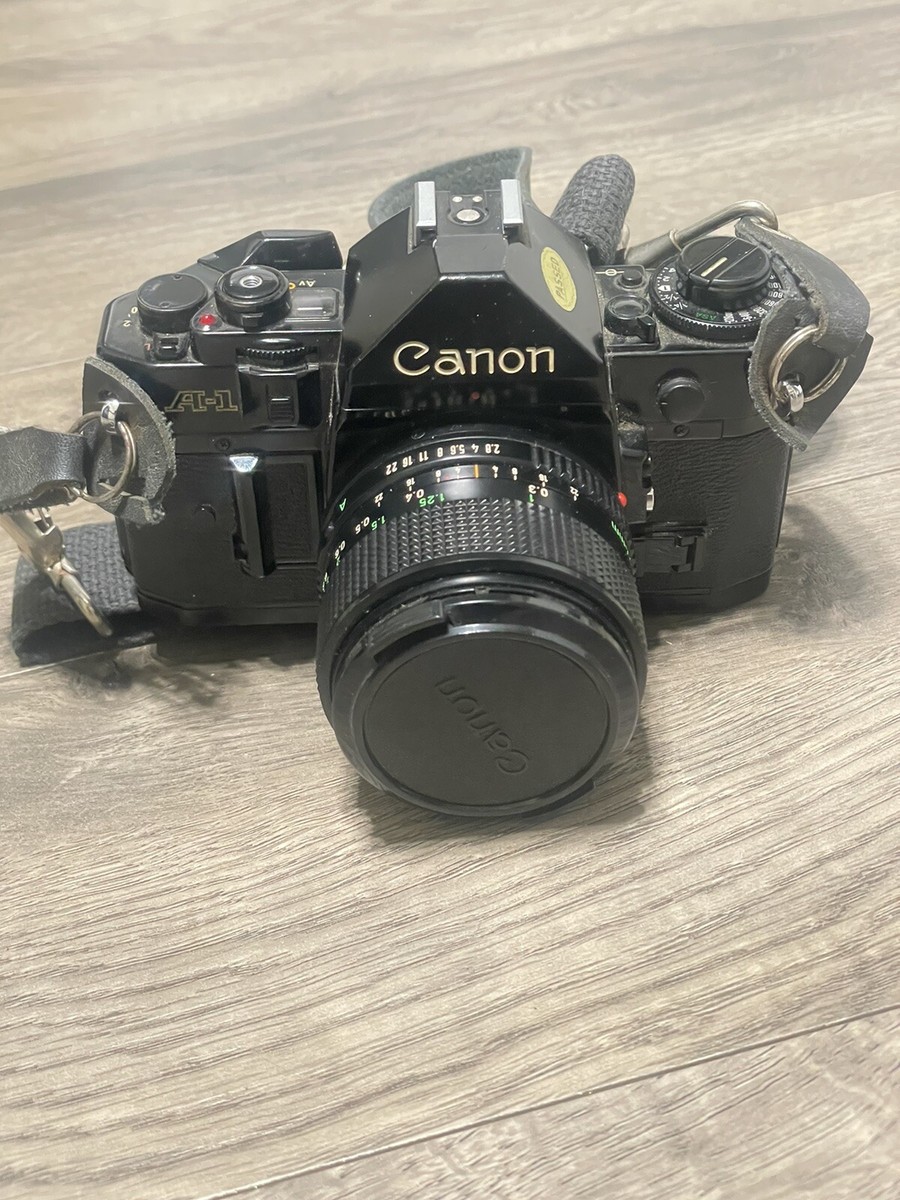 Canon A-1 35mm SLR Black Film Camera + 24mm FD 1:2.8 Lens From