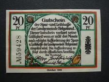 Banknot pieniężny 1919: WYSPA HELGOLAND, 20 funtów, świeży bank
