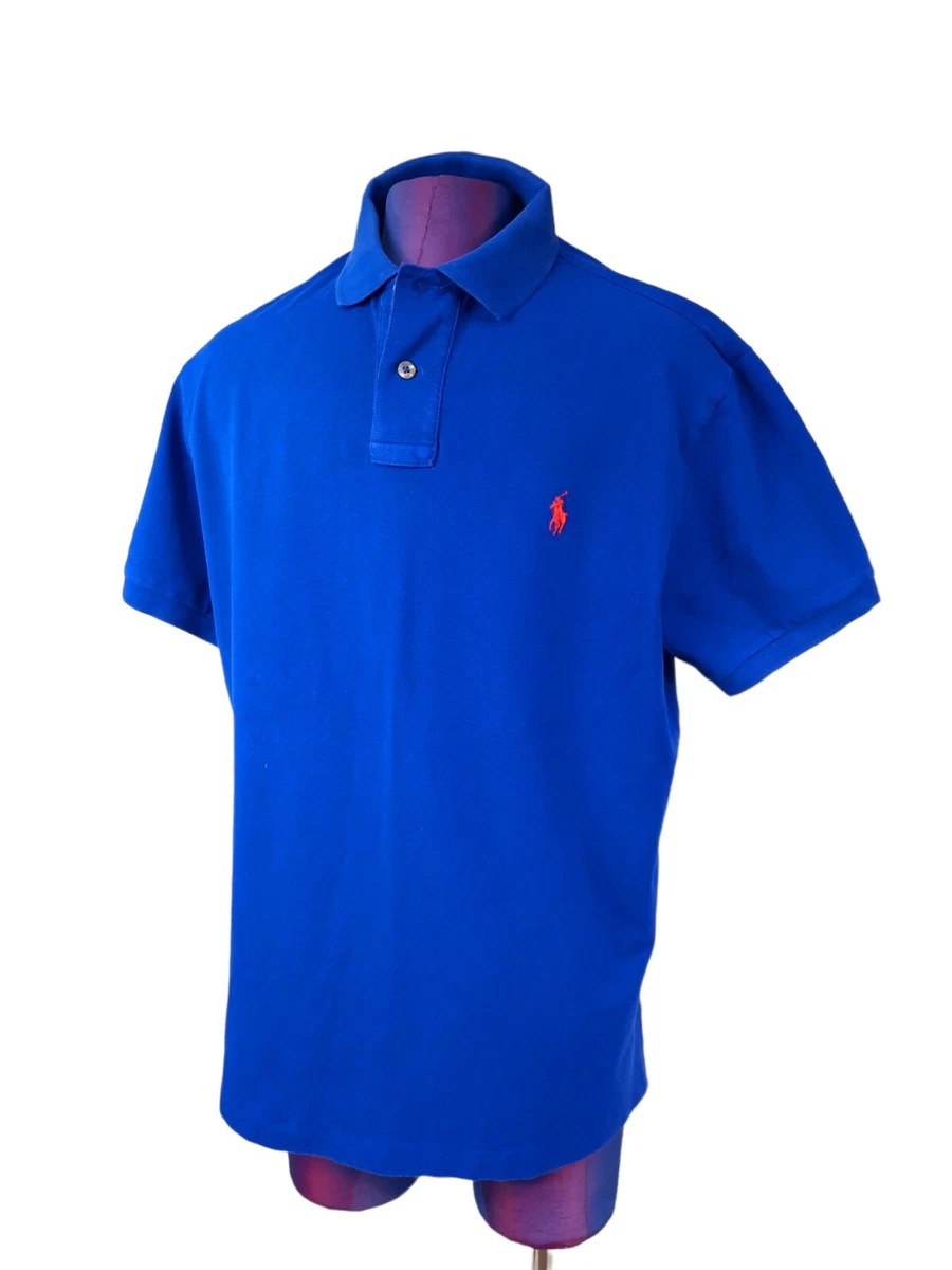 royal blue and red polo shirt