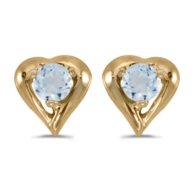 Ohrringe 10 Karat Gelbgold rund Aquamarin Herz