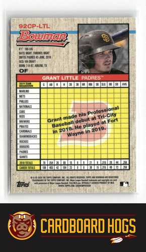2020 Bowman Heritage #92CP-LTL Grant Little Padres Chrome Prospects - Picture 2 of 2